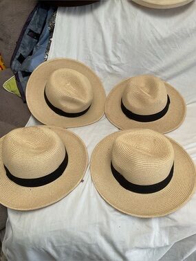 Women Straw Panama Hat with Black Band - Natural